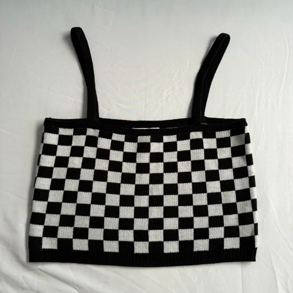 OAK + FORT Monochrome Checkered Knit Top - Picture 1 of 3